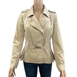Coalition LA Clasp Front Hourglass Blazer XS Preppy Classic Peplum Hem Khaki